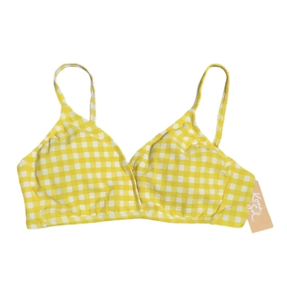 NWT Kona Sol Women's Textured Gingham Triangle Yellow Bikini Top L 12-14 - Picture 2 of 7